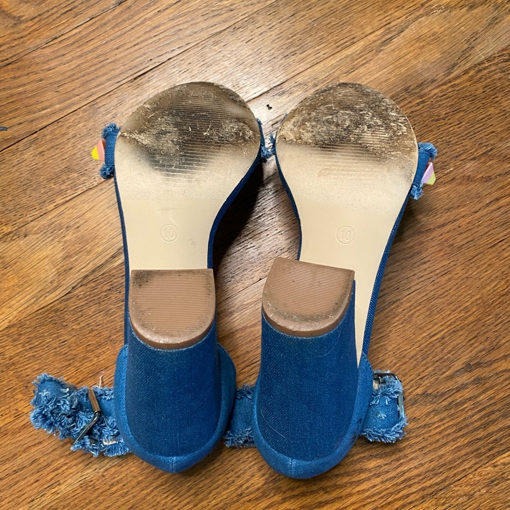 Catherine Malandrino Denim Embellished Block Heel Sandals – Blue – Size 10 - Picture 6 of 7